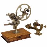 Clockmaker's Rounding-up Tool and Brass Mandrel, c. 19001) Gear-wheel-cutter, brass and steel,