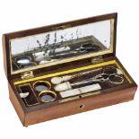 Musical Sewing Necessaire, c. 1850With recessed tray containing: scissors, mother-of-pearl needle