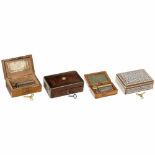 4 Tabatière Musical Boxes1) Two-air sectional-comb movement, no. 4226, in later mahogany case. -