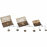3 German Coin Scales, 1800 onwardsMaple wood cases, brass clasps, maker's labels in lids, steel