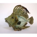 A studio pottery ceramic model of a puffer fish 46cm high, 56cm wide