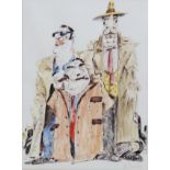 Hugh Dodd (British 1948 - 2014)A caricature of three figuresBiro and watercolourSigned and dated