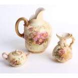 A Royal Worcester blush ivory jug with a compressed handle (hairline crack), shape no. 1094, h: