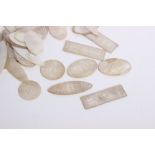 A box containing approx 150 19th century mother of pearl counters, all engraved