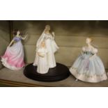 A collection of four Royal Doulton figures; Sweet Poetry 4113, Bride 2873 (Cracked), Bridesmaid