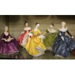 A collection of five Royal Doulton figures; Charlotte 2421, Southern Belle 2229, Stephanie 2807,