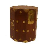 A modern Chinese hardwood octagonal scroll storage box, brass bound, w: 46cm, h: 57cm