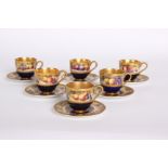 A set of six Worcester porcelain miniature cups and saucers painted broad band of summer fruit,