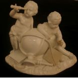 A Berlin blanc de chine group of two putti navigators with globe, telescope and dividers (under