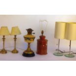 Six table lamps. five electric and one paraffin (sold as parts)