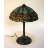 A Tiffany style dragonfly design glass table lamp with shade, height 50cm (sold as parts)