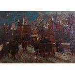 Hungarian School (19th/20th century)A street sceneOil on boardSigned Berkesa , lower right50 x 72cm