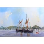 Andy Le PoidivinBoats at TewkesburyWatercolourSigned lower left, and dated verso 199850 x