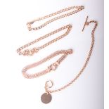 A collection of four 9ct rose gold bracelets, comprising; an Italian two-row curb bracelet on a