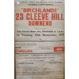 A framed house auction poster 1973, other particulars and a framed print, etc