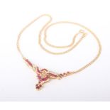 A Continental ruby and diamond necklace, the front designed as a series of interwoven calibre ruby