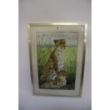 Margaret Barber Watercolour Two cheetahs in a large glass 45 x 29cm Signed