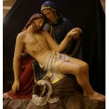 A French plaster large sculpture; Christ and Mary crucifixion scene. Polychrome painted 88cm high,