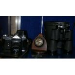 Cameras: a Cinerex cine camera (boxed) a Zenit-E camera in case, 16 x 50 binoculars in case, a Smith