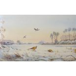 H Hughes-RichardsonPheasants in the snowWatercolourSigned lower right 27 x 43cm