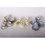 Mixed china; a part Wedgwood breakfast set, Teviotdale & Aynsley bird sculptures and tea ware etc