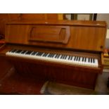 A Challen upright piano, overstrung in teak 'short' case