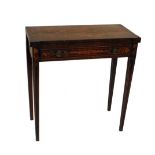 A small early 19th century Dutch narrow fold over single gateleg card table in mahogany inlaid