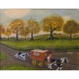 Two oil on board.Harold Clarence Baitup'Loaded Haywagon'Fox Gallery label to verso 32cm x 42cm'Gypsy