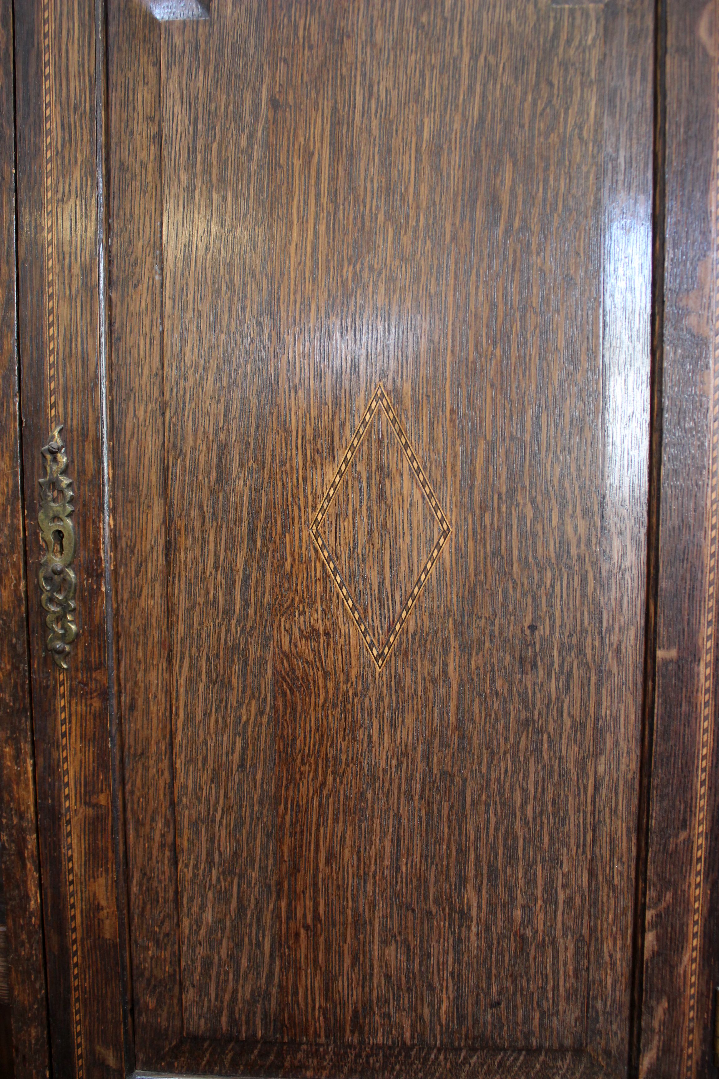 A George III style oak two part dresser with parquetry stringing 220cm high, 190cm wide - Image 3 of 4