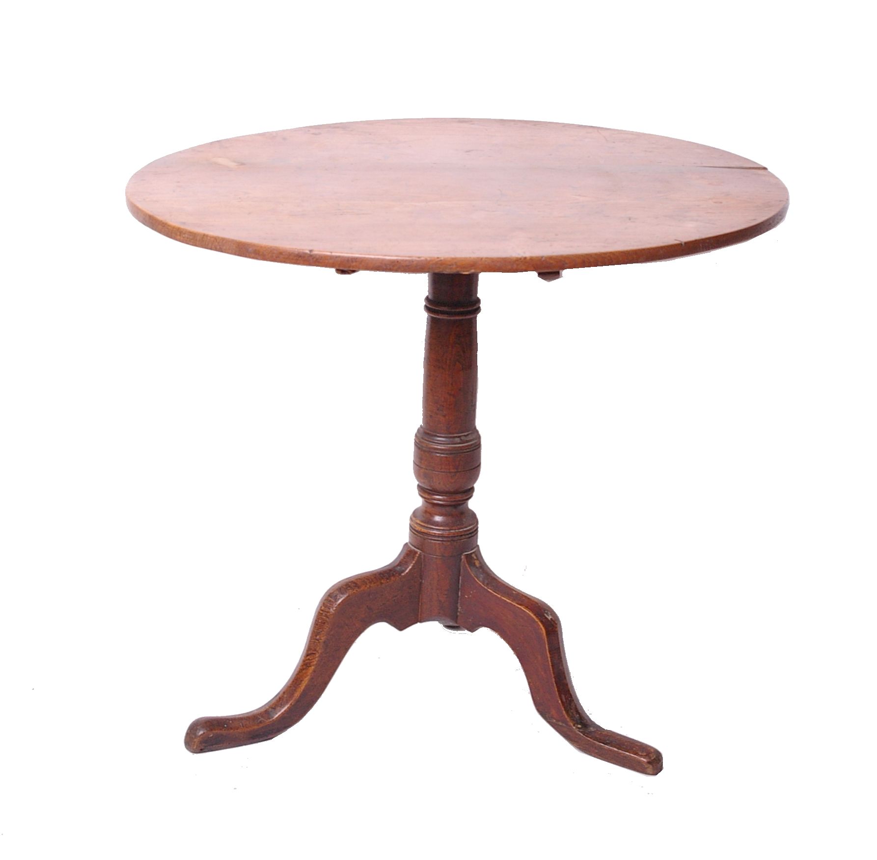 A George III oak tilt top tripod table on turned column and splayed legs with pad feet 71cm high, - Image 2 of 2