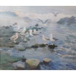 Charles Walter Simpson (1878 - 1942)Gulls on the rocksWatercolour and gouacheSigned and dated