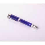 Pen: a Mont Blanc Fountain pen with blue enamel casing and 18k nib NO06547/18500