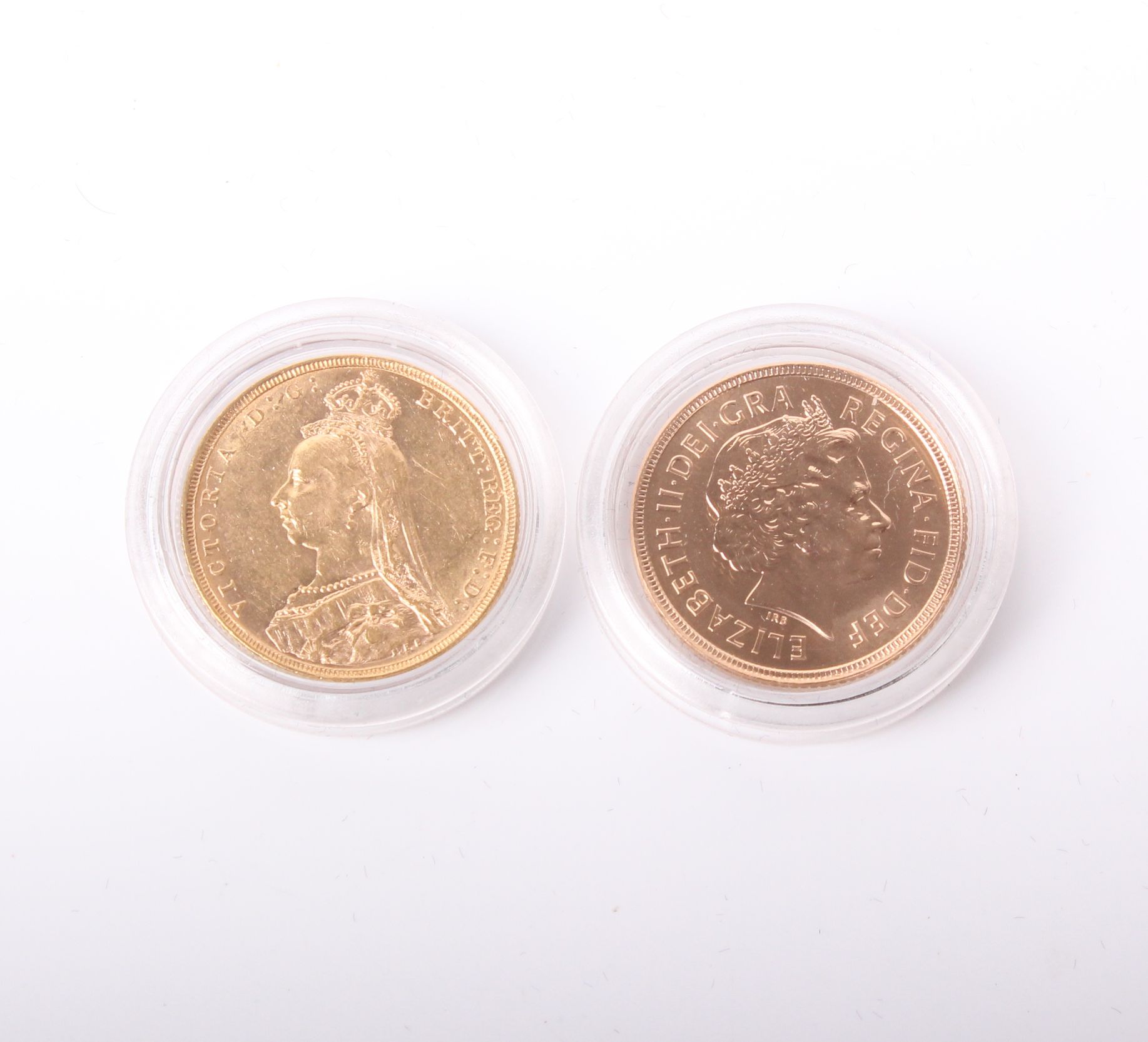 Westminster Golden Jubilee sovereign set; two gold sovereigns 1887 and 2002. Encapsulated and in one - Image 2 of 3