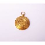 A 9ct gold round pendant ‘Nobel 1925’, of hollow stepped round design, marked ‘Fattorini & Sons
