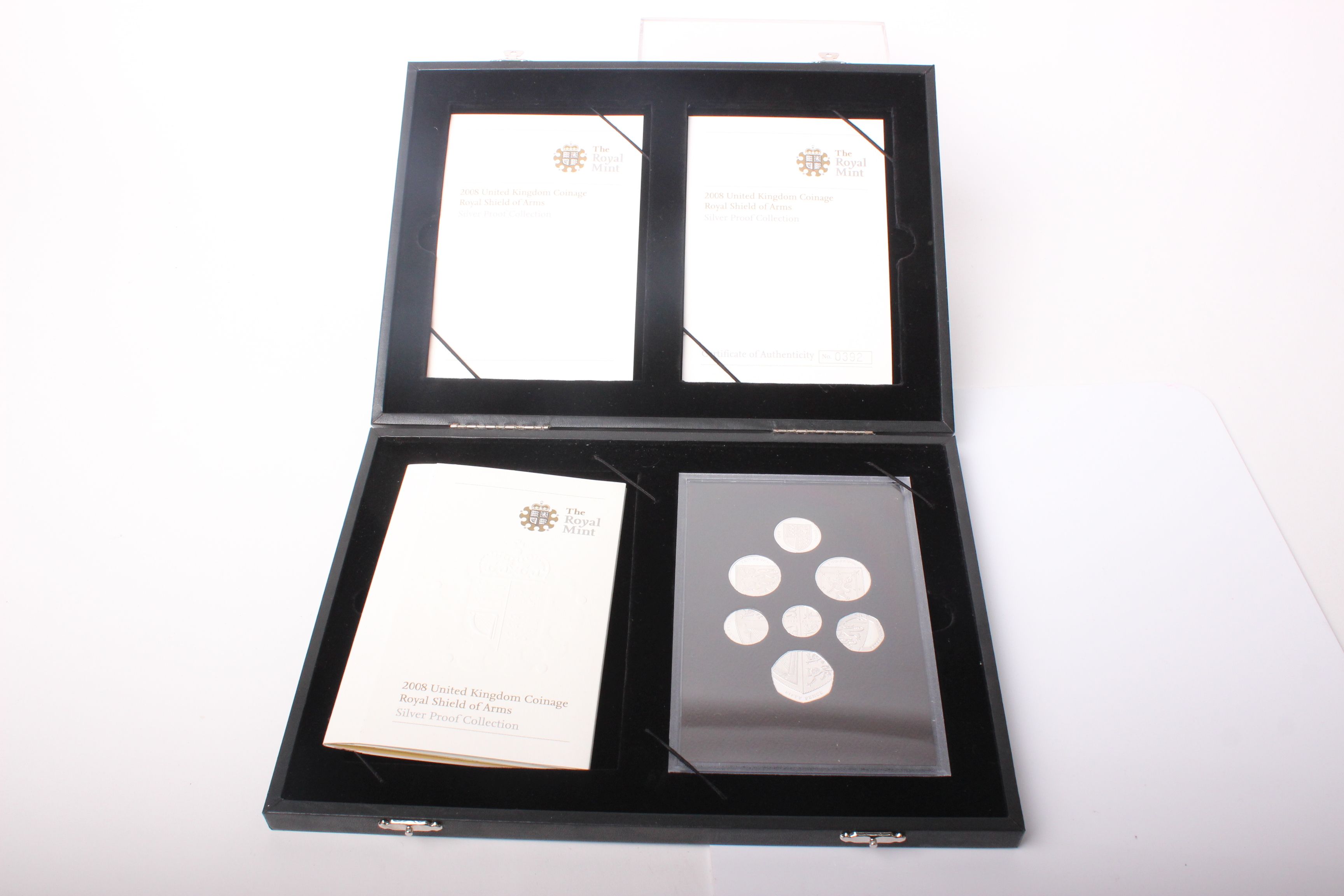 Royal Mint 2008 UK silver proof (.925 sterling) Royal Shield of Arms 7 coin set 42.93 grams (1.4oz). - Image 2 of 2