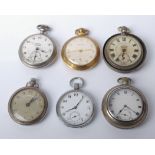 Six various open face keyless pocket watches