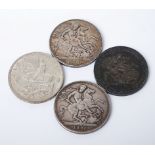 Coins; Crowns (4) George III 1819, Victoria 1890 & 1895, George V, 1935; India One Rupee 1862