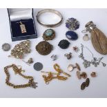 A collection of 19th century and later costume jewellery and other items including; a silver and