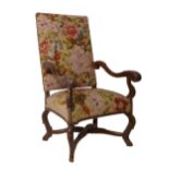 A stained beech open armchair in Louis XIV style , late 19th century, the seat and rectangular