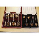 A set of six silver seal top coffee spoons, three boxed sets of silver plated cutlery and a cut