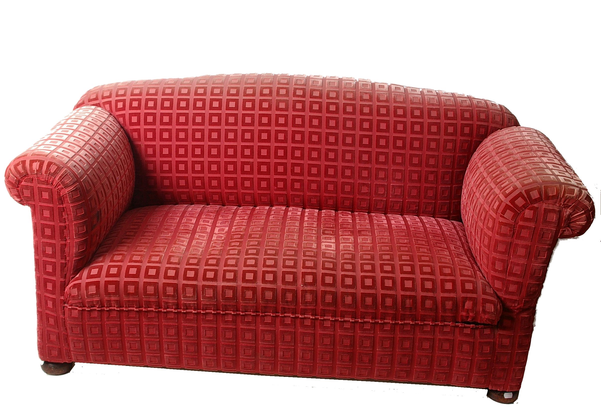 A two seater sofa, recently upholstered , with single drop arm175cm wide