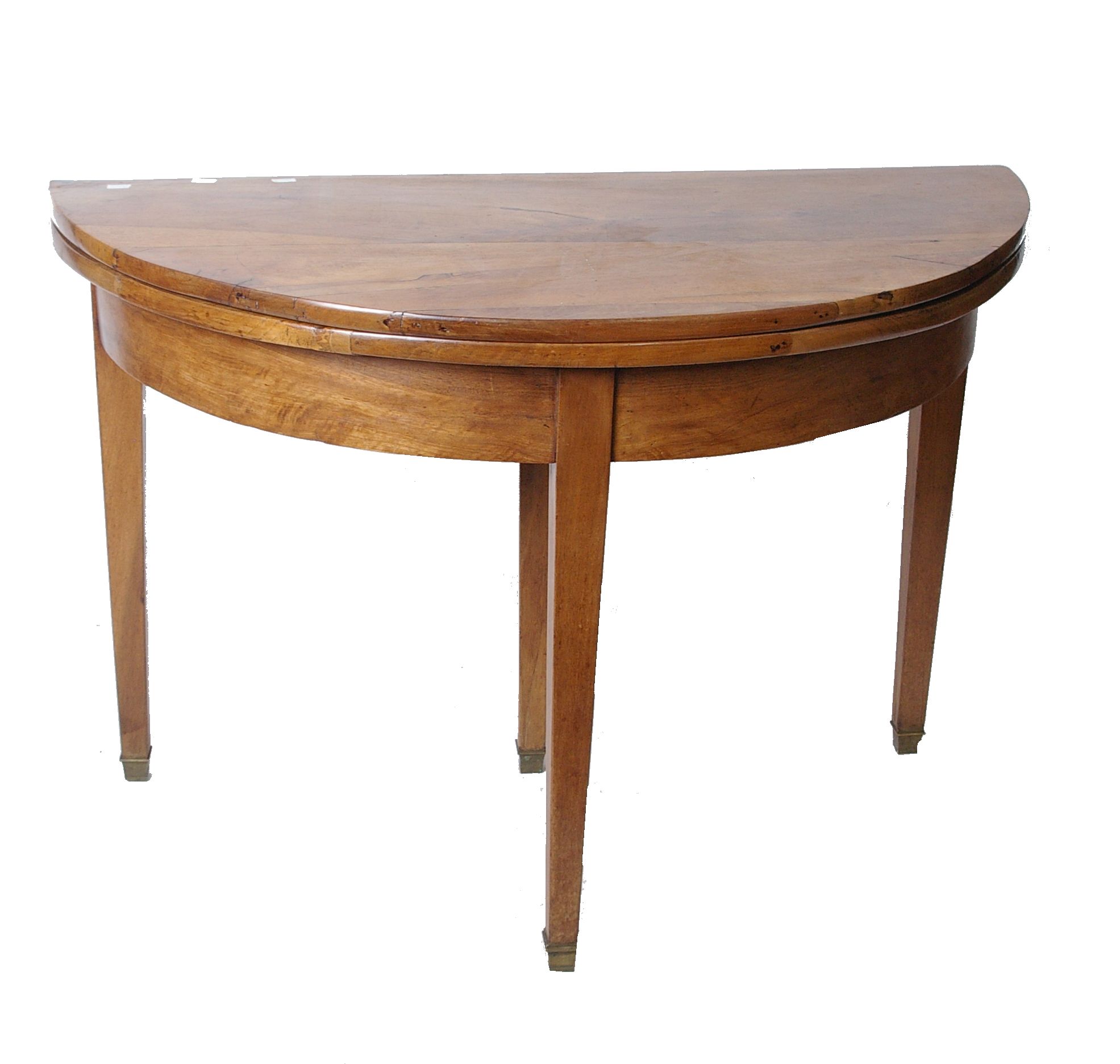 A 19th century mahogany demi lune tea table, 75cm high, 115cm wide, 56cm deep