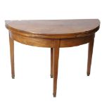 A 19th century mahogany demi lune tea table, 75cm high, 115cm wide, 56cm deep