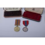 Medals: Imperial service medal (Percy Samuel Bell) with ribbon, with Royal Mint box; and a Suez