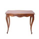 An early 20th Century Louis XV style centre table with carved frieze on cabriole legs 73cm high,