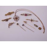 A collection of Victorian and later gold jewellery, including an Edwardian gold, citrine and half-