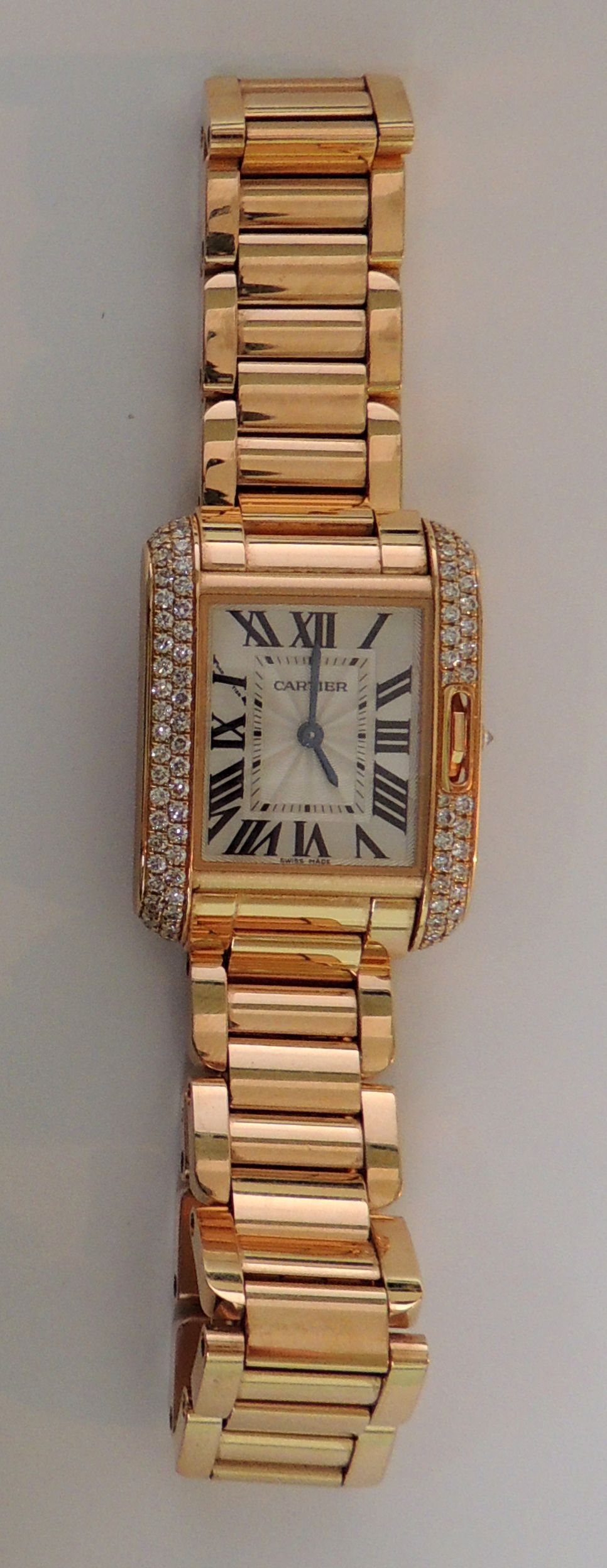 A ladies Cartier Tank Anglaise wrist watch pink gold Au750 with diamonds encrusted to shoulders, - Image 2 of 4