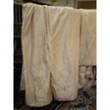 Four pairs of well lined salmon pink satin curtains and related material