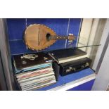 MIxed lot: a mandolin, a Horne dress shirt (boxed), attaché case and a box of LP records including