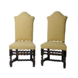 A pair of ebonised walnut highback side chairs , circa 1700, each with yellow upholstery